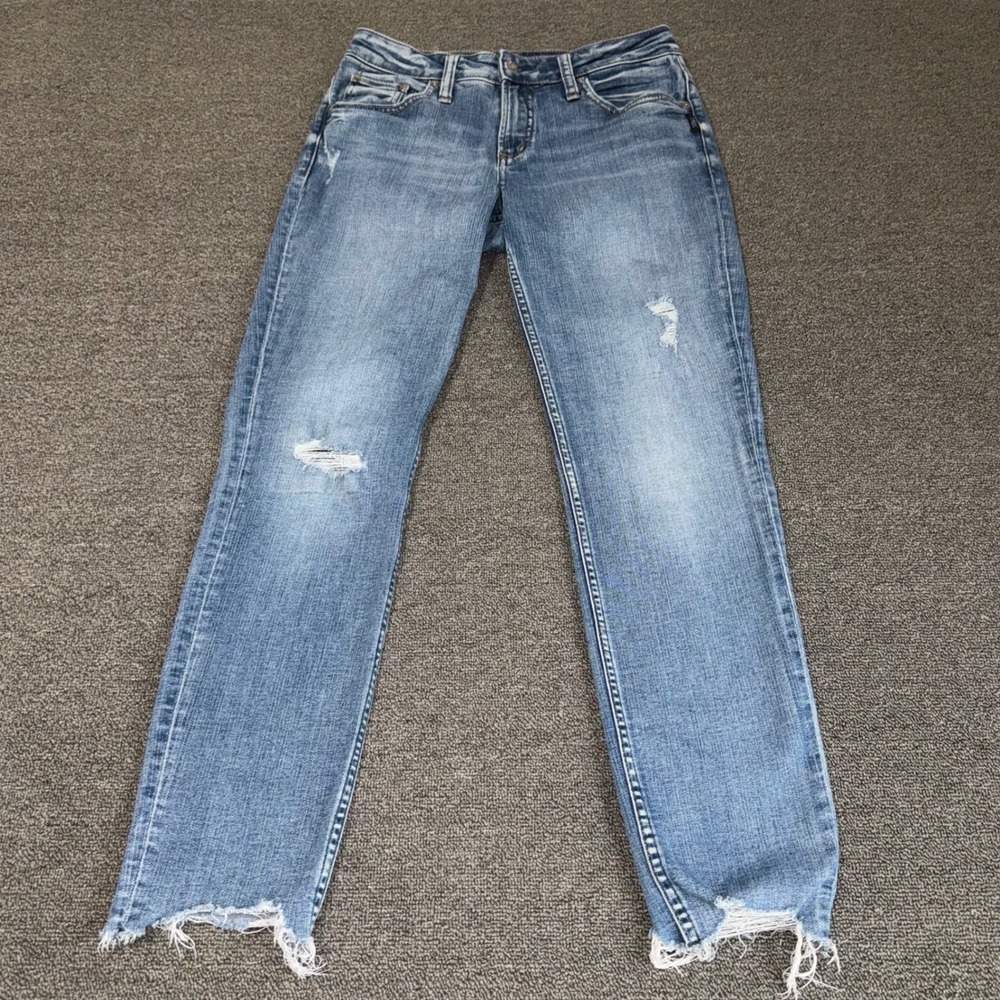 Silver Jeans Co Boyfriend Distressed Raw Hem Denim Blue W28 Casual Streetwear